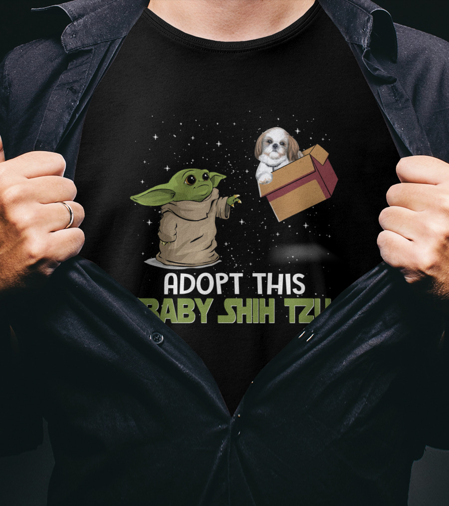 Adopt This Baby Shih Tzu Featuring Baby Yoda And Floating Dog Box T-Shirt
