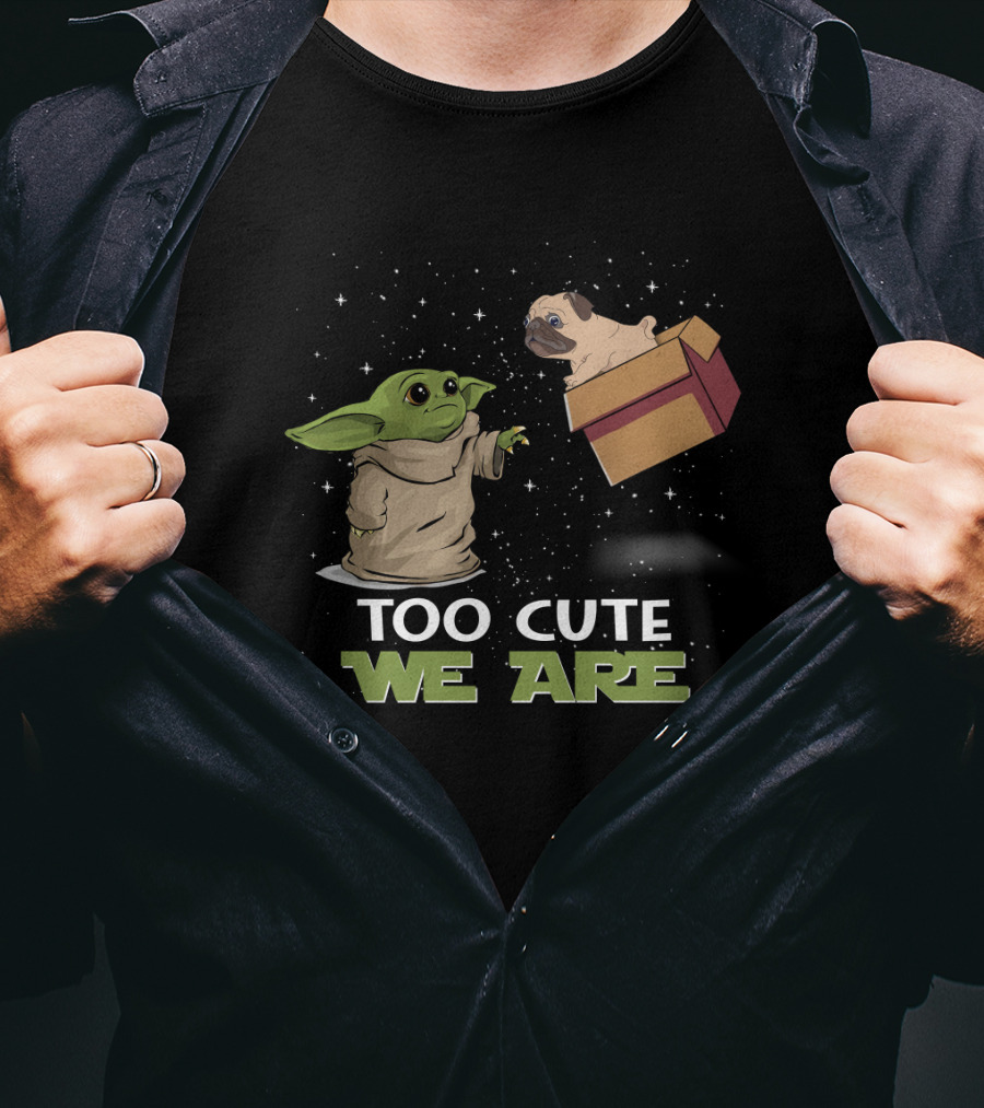 Too Cute We Are Baby Yoda And Pug In Star Box T-Shirt