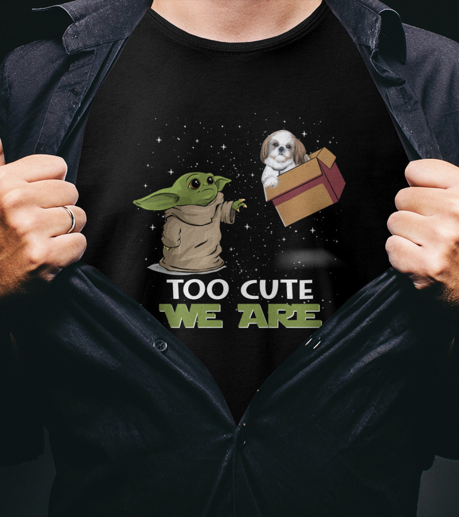 Too Cute We Are Baby Yoda And Shih Tzu In Space With Gift Box T-Shirt