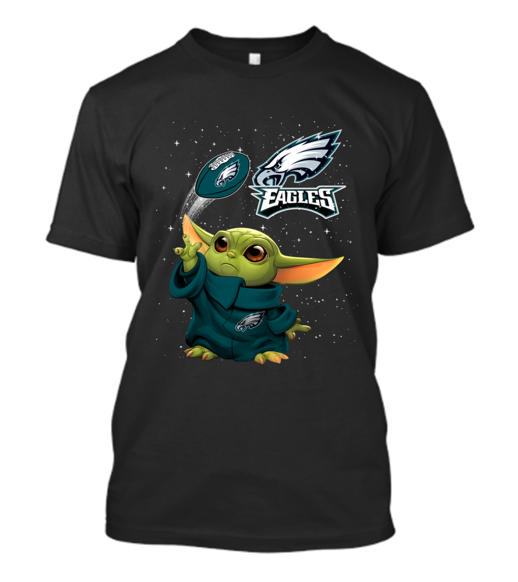 Baby Yoda Philadelphia Eagles Football Force Star Wars Galaxy Fan T-Shirt
