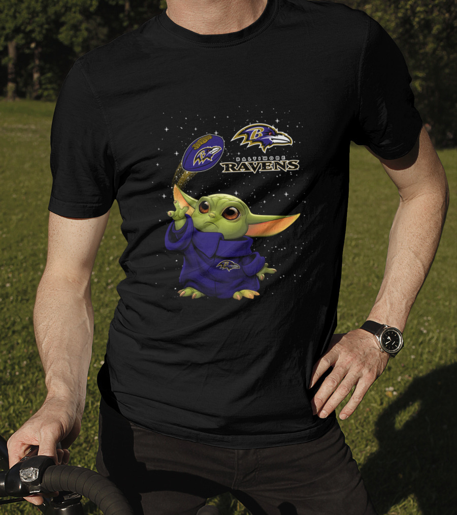 Baltimore Ravens Baby Yoda Star Wars Football Crossover T-Shirt