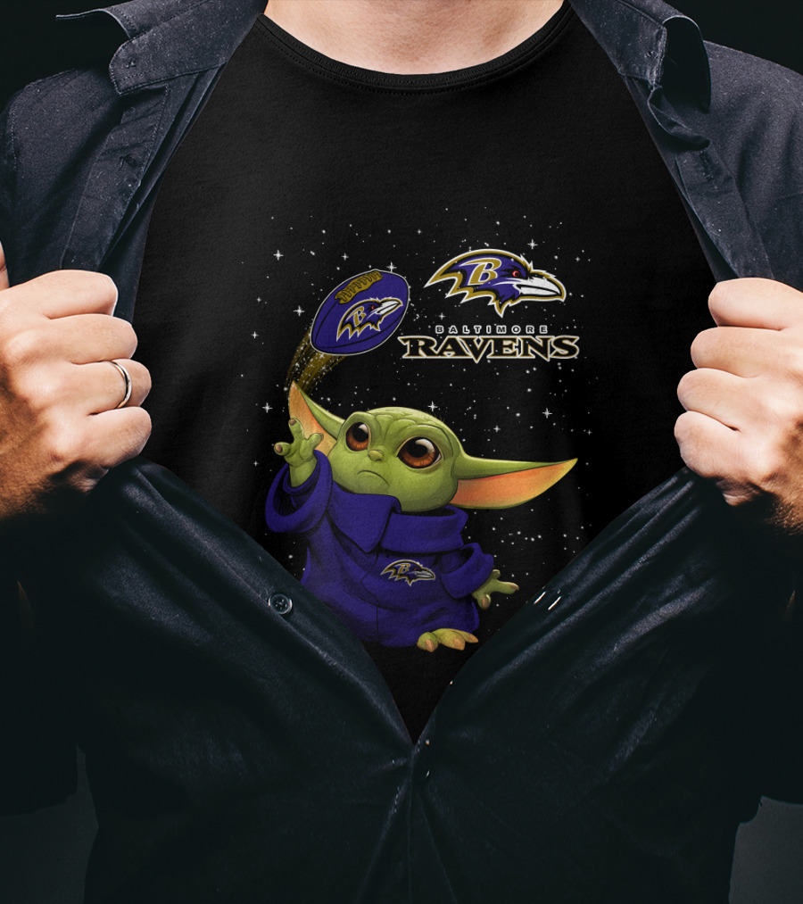 Baltimore Ravens Baby Yoda Star Wars Football Crossover T-Shirt