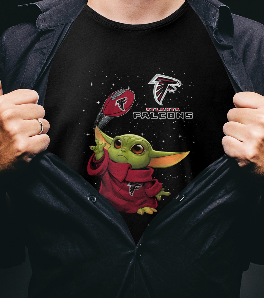 Atlanta Falcons Baby Yoda Star Wars Crossover Football Fan T-Shirt