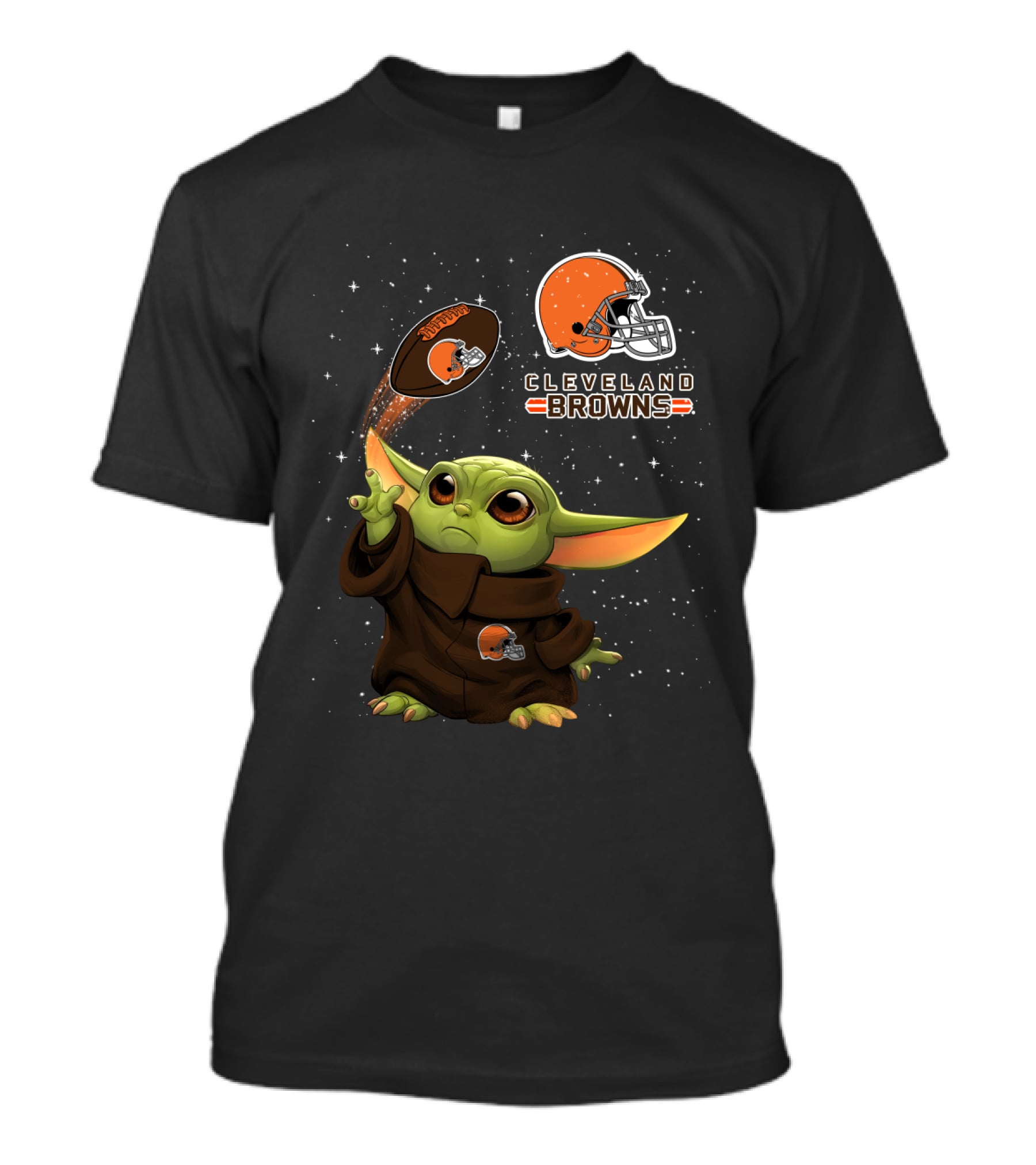 Baby Yoda Cleveland Browns Football Helmet Starry Night T-Shirt