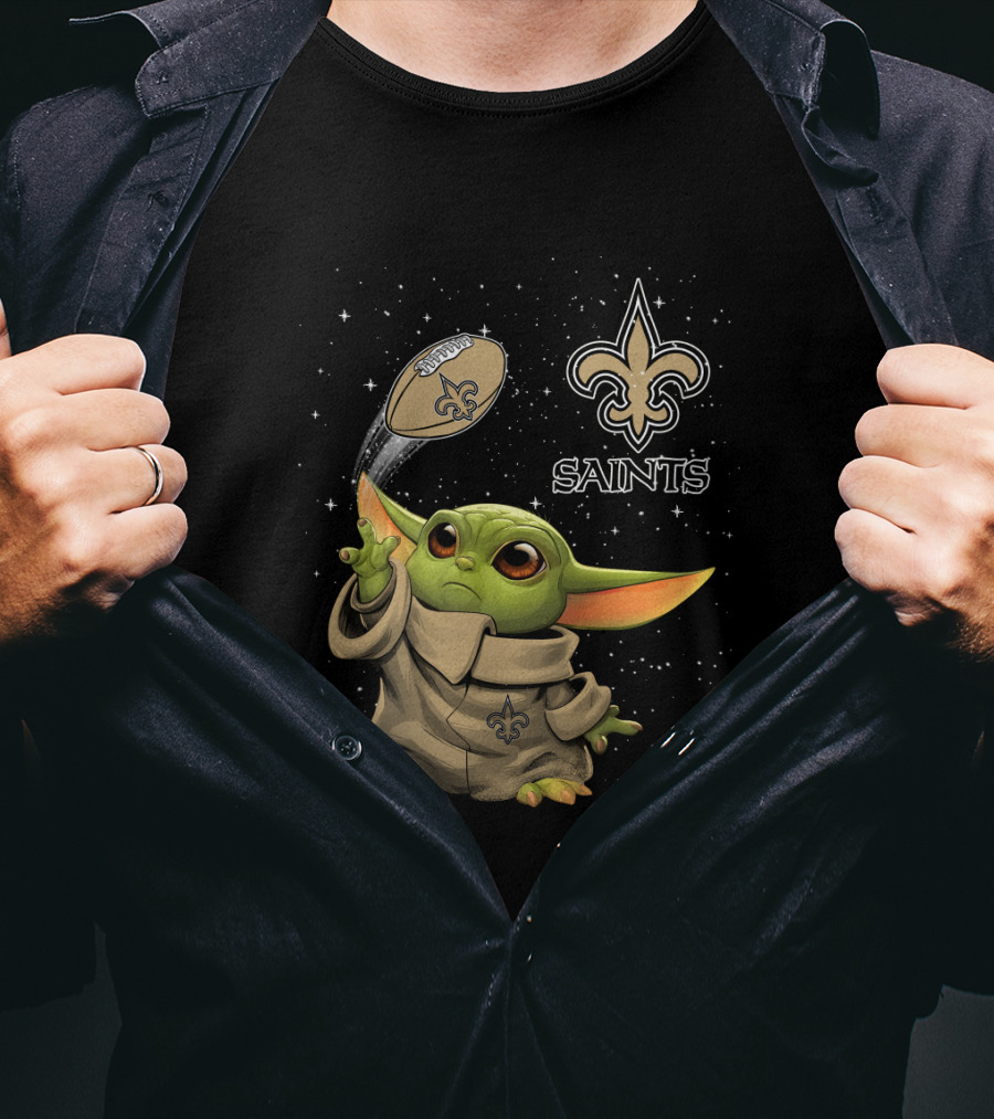 Baby Yoda New Orleans Saints Football Star Wars Collaboration T-Shirt