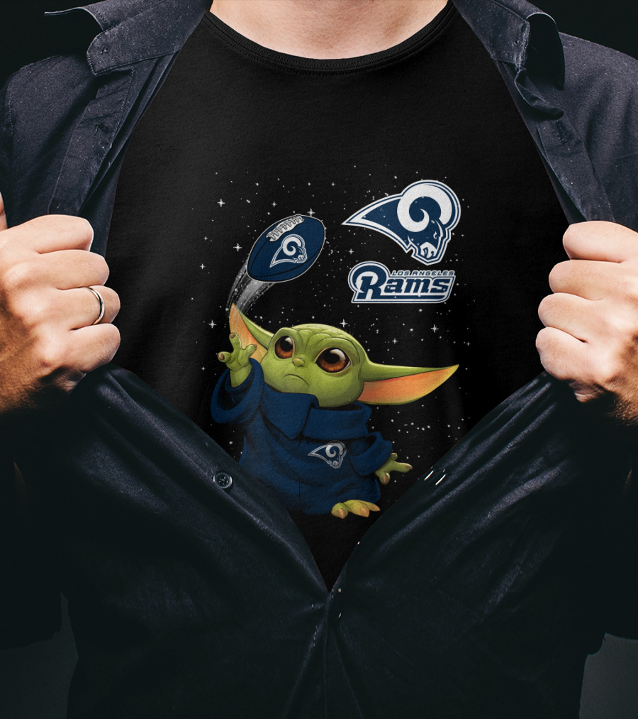 Baby Yoda Los Angeles Rams Football Play Jedi Force T-Shirt