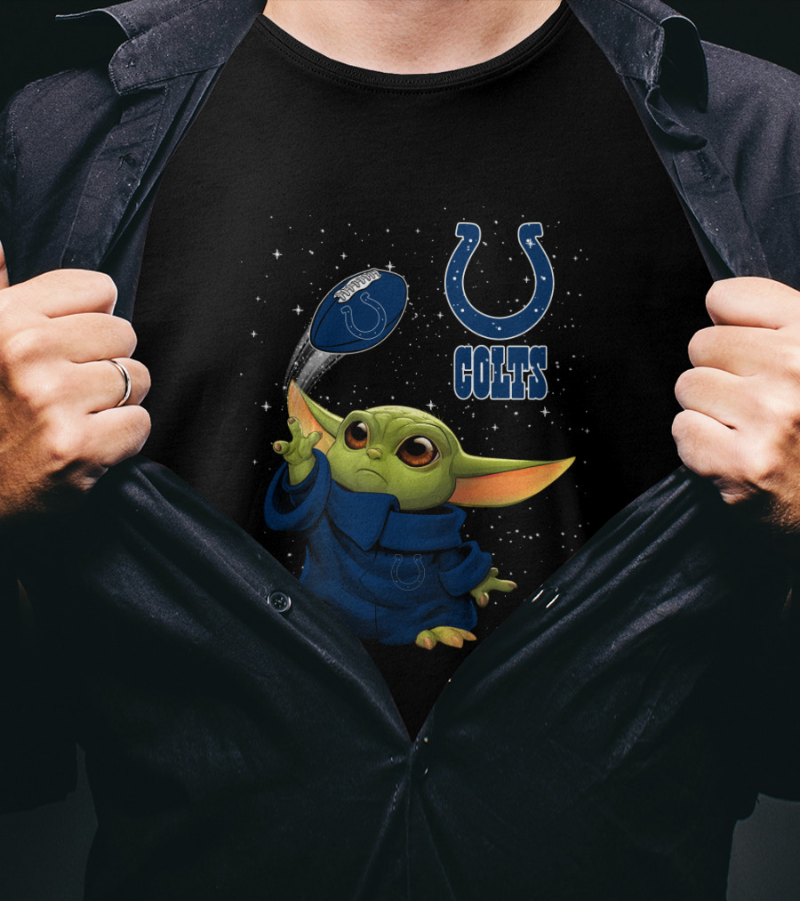 Baby Yoda Colts Football Team Logo Indianapolis Star Wars Crossover T-Shirt