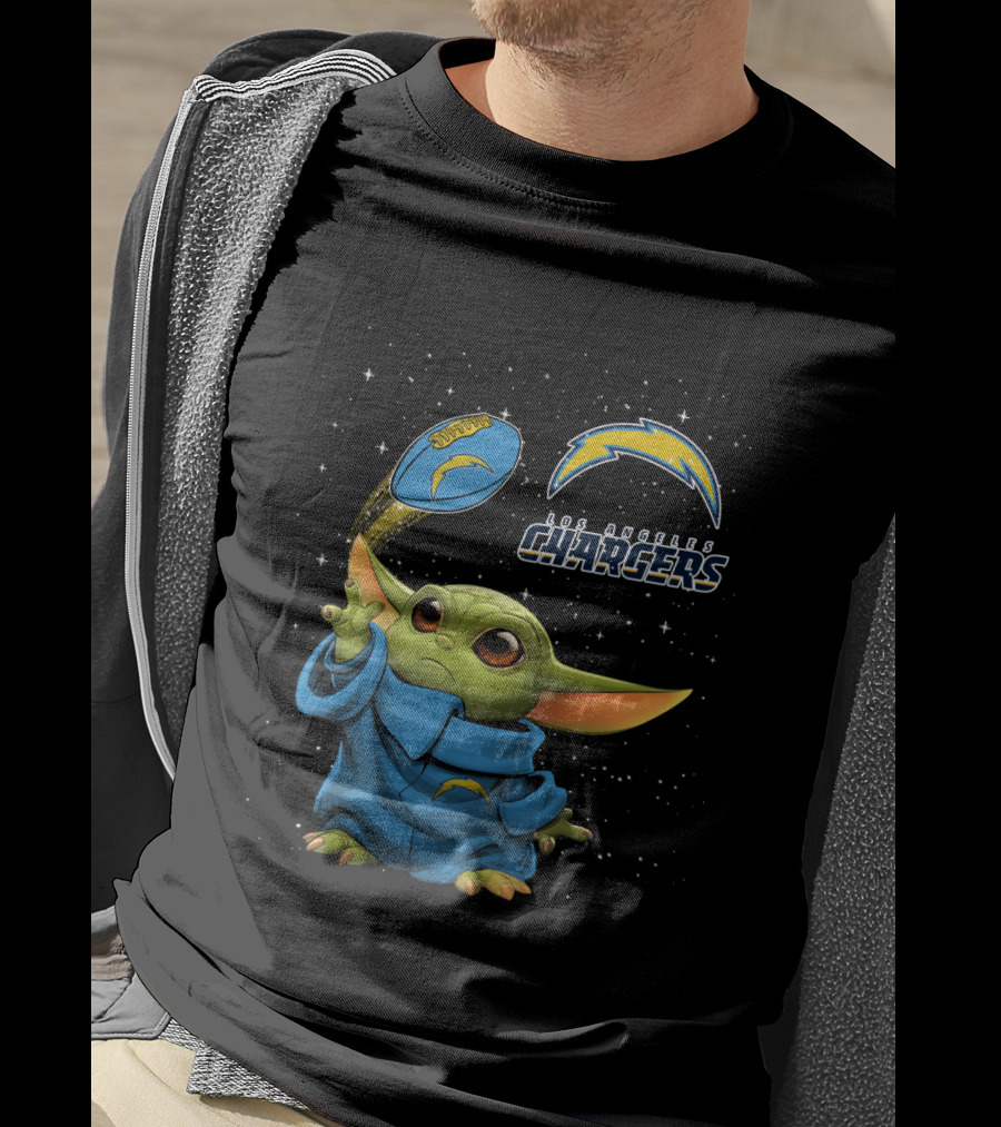 Baby Yoda Los Angeles Chargers Football Star Wars Crossover T-Shirt
