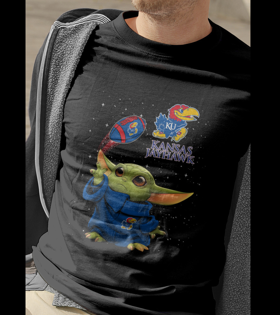 Baby Yoda Kansas Jayhawks Star Wars KU Football Magic T-Shirt