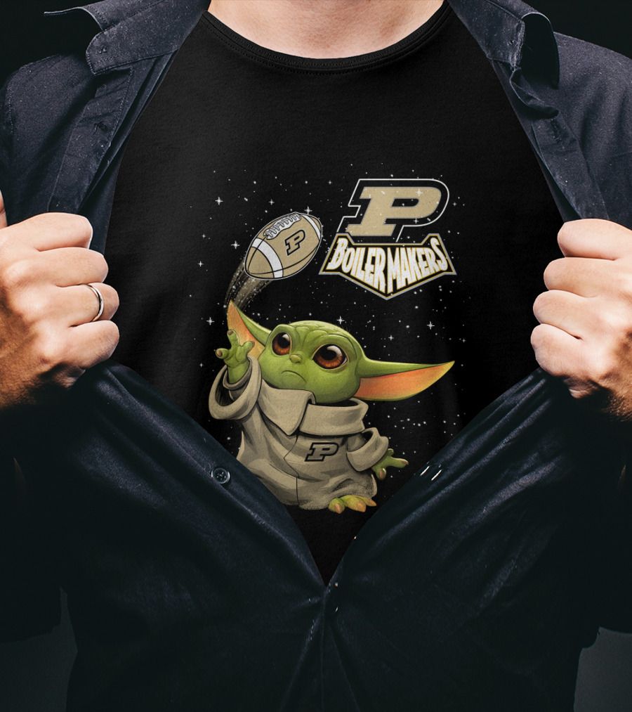 Baby Yoda Football Fantasy With Purdue Boilermakers T-Shirt