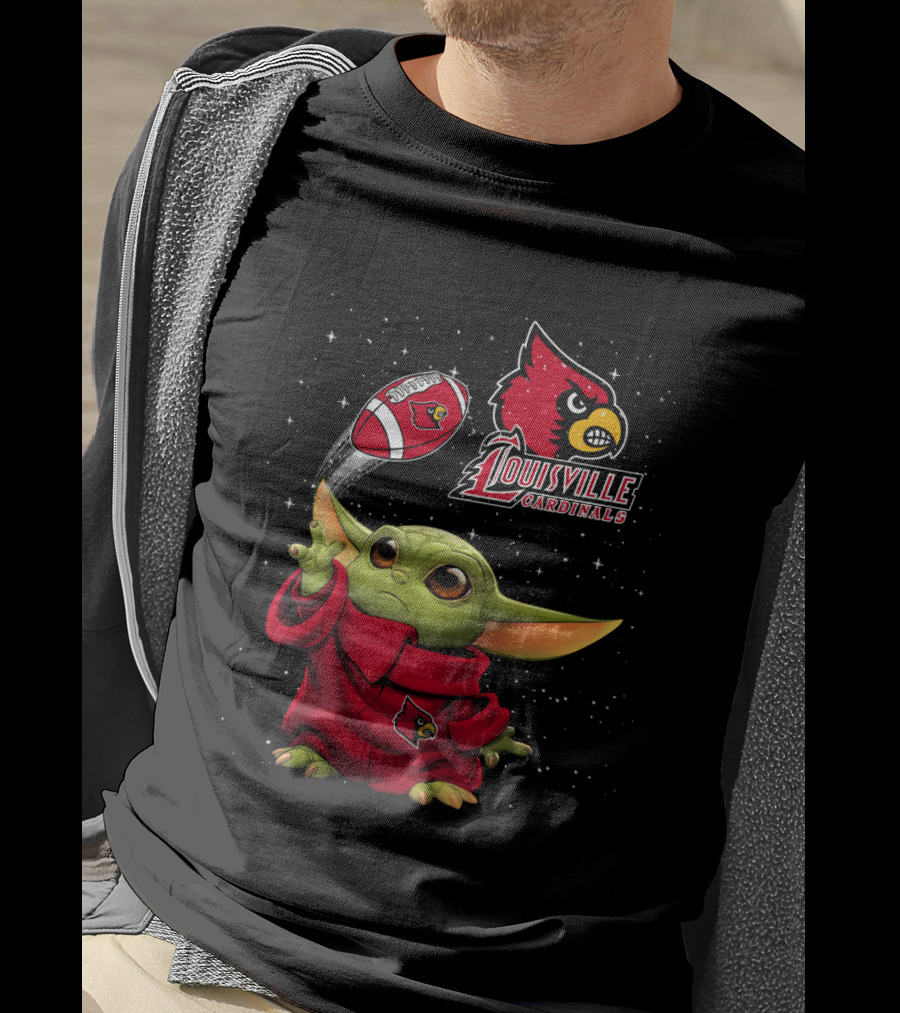 Louisville Cardinals Baby Yoda Football Fan Gear T-Shirt
