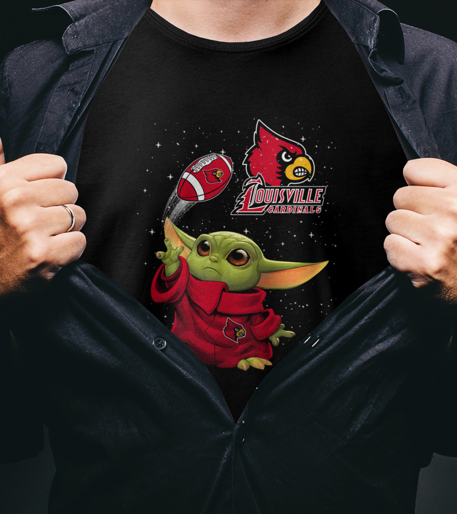 Louisville Cardinals Baby Yoda Football Fan Gear T-Shirt