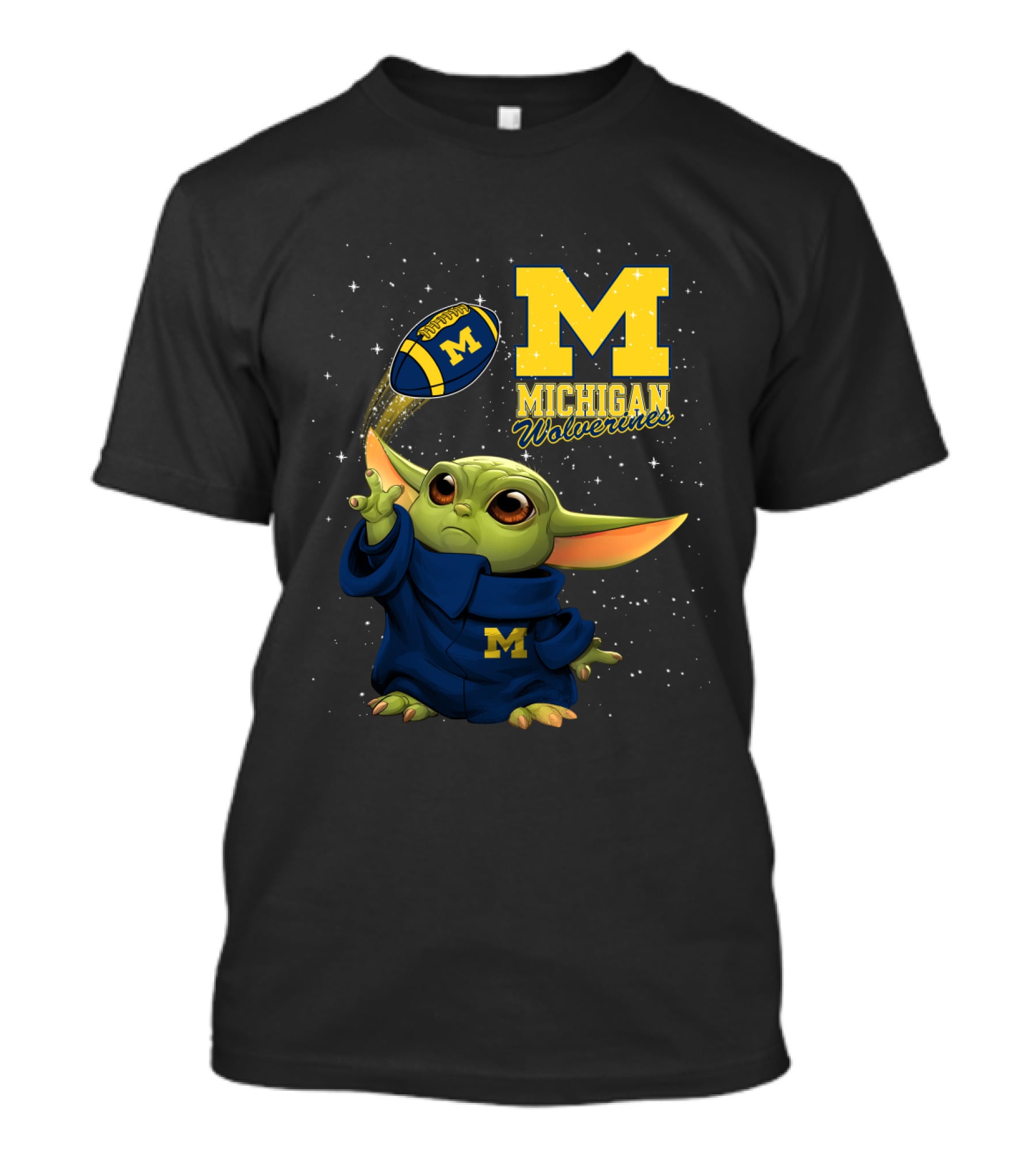 Baby Yoda Michigan Wolverines Football Fan Gear Featuring Iconic Team Spirit T-Shirt