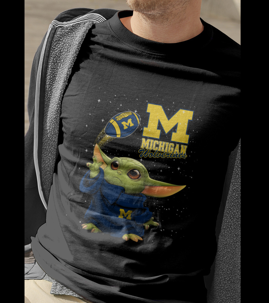 Baby Yoda Michigan Wolverines Football Fan Gear Featuring Iconic Team Spirit T-Shirt