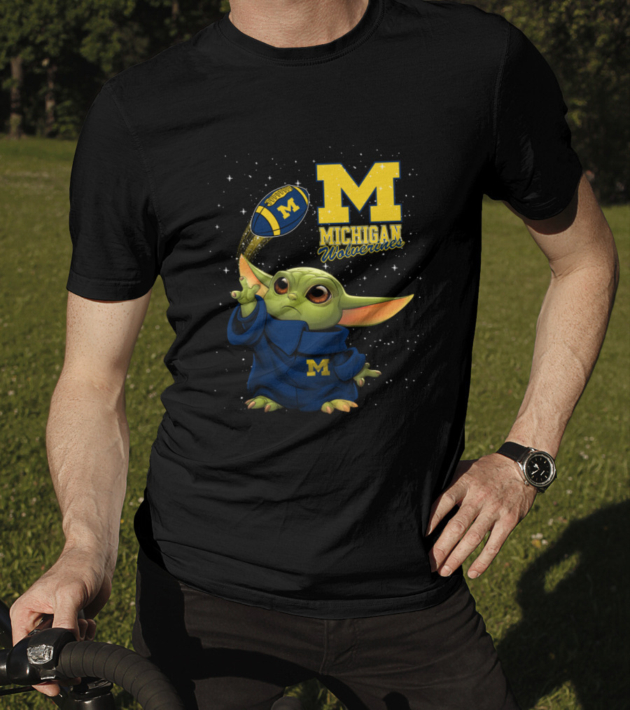 Baby Yoda Michigan Wolverines Football Fan Gear Featuring Iconic Team Spirit T-Shirt