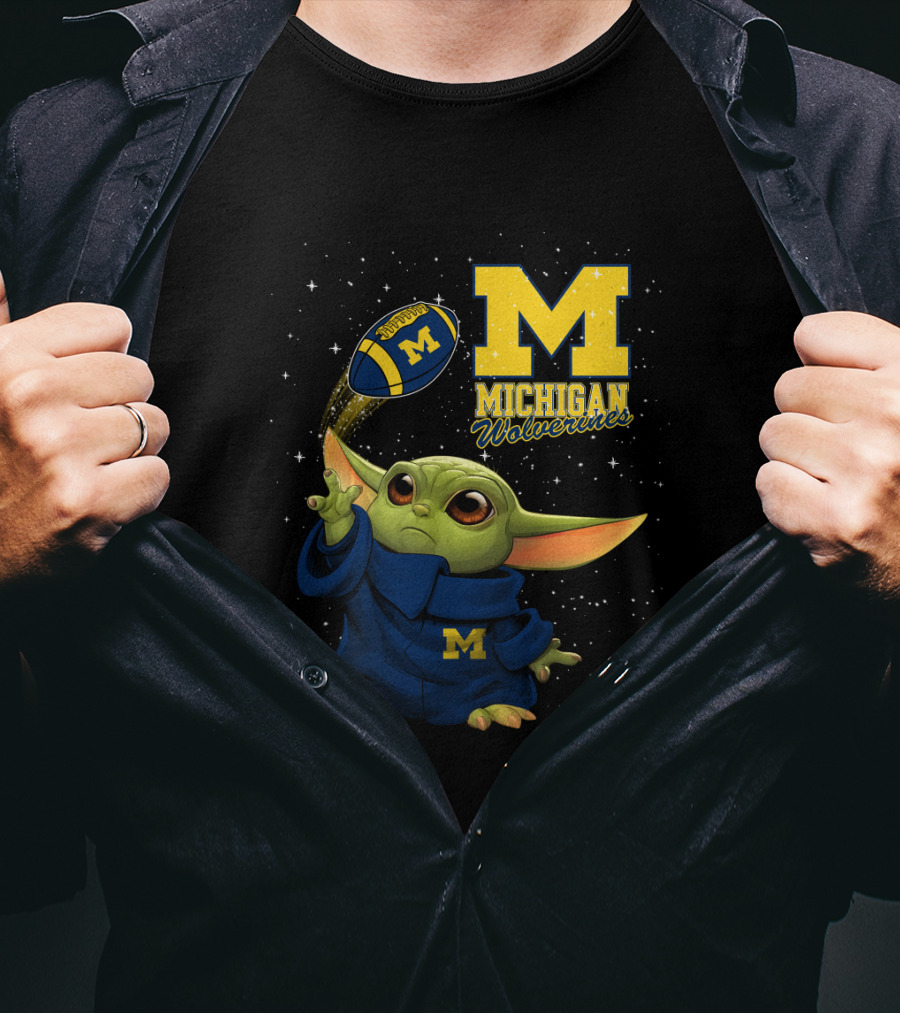 Baby Yoda Michigan Wolverines Football Fan Gear Featuring Iconic Team Spirit T-Shirt