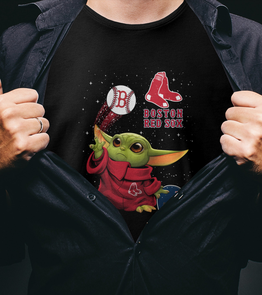 Boston Red Sox Baby Yoda Star Wars Baseball T-Shirt