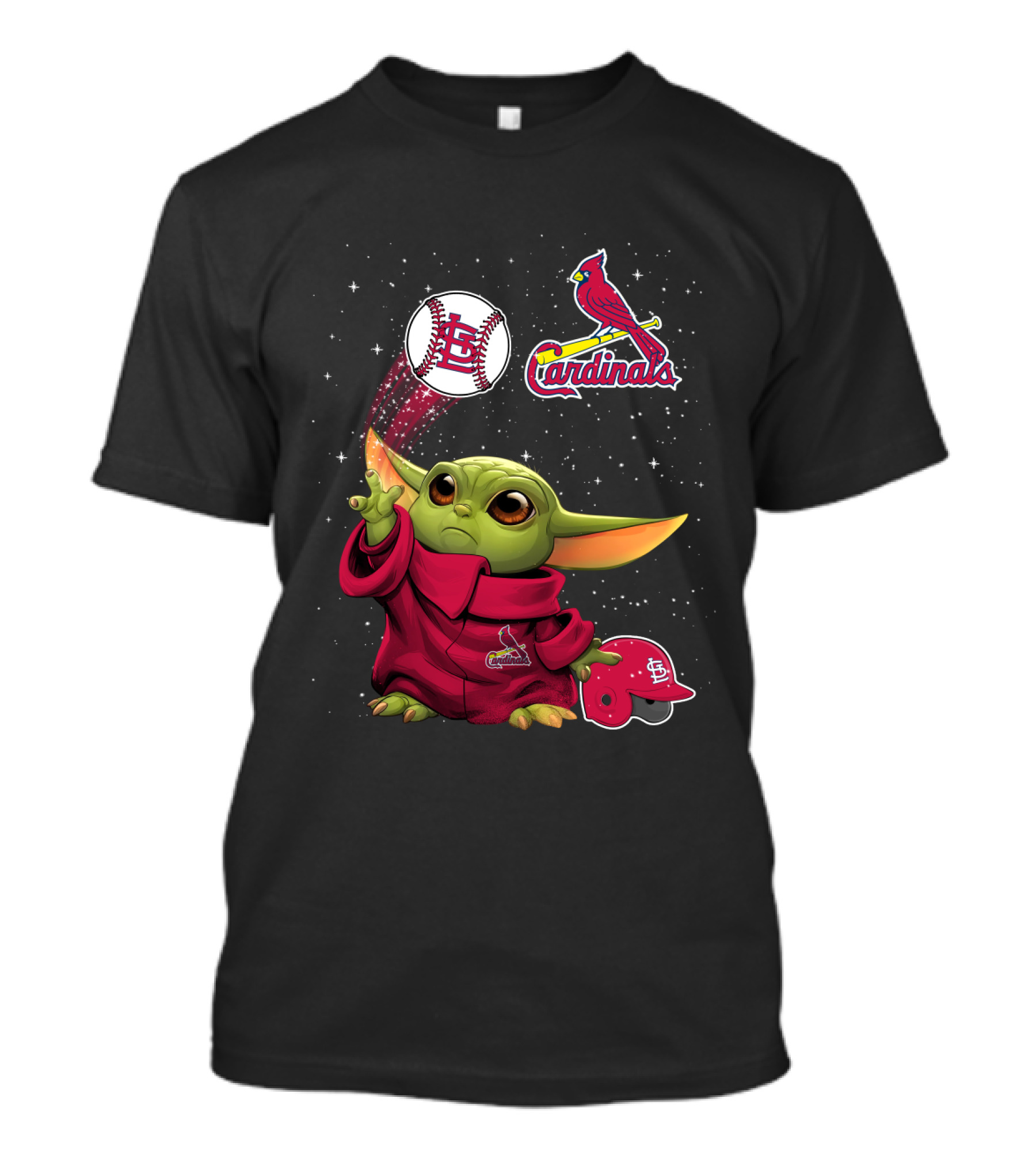 Baby Yoda With St. Louis Cardinals Baseball Starry T-Shirt
