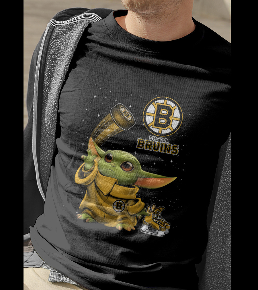 Boston Bruins Baby Yoda Star Wars NHL Crossover T-Shirt