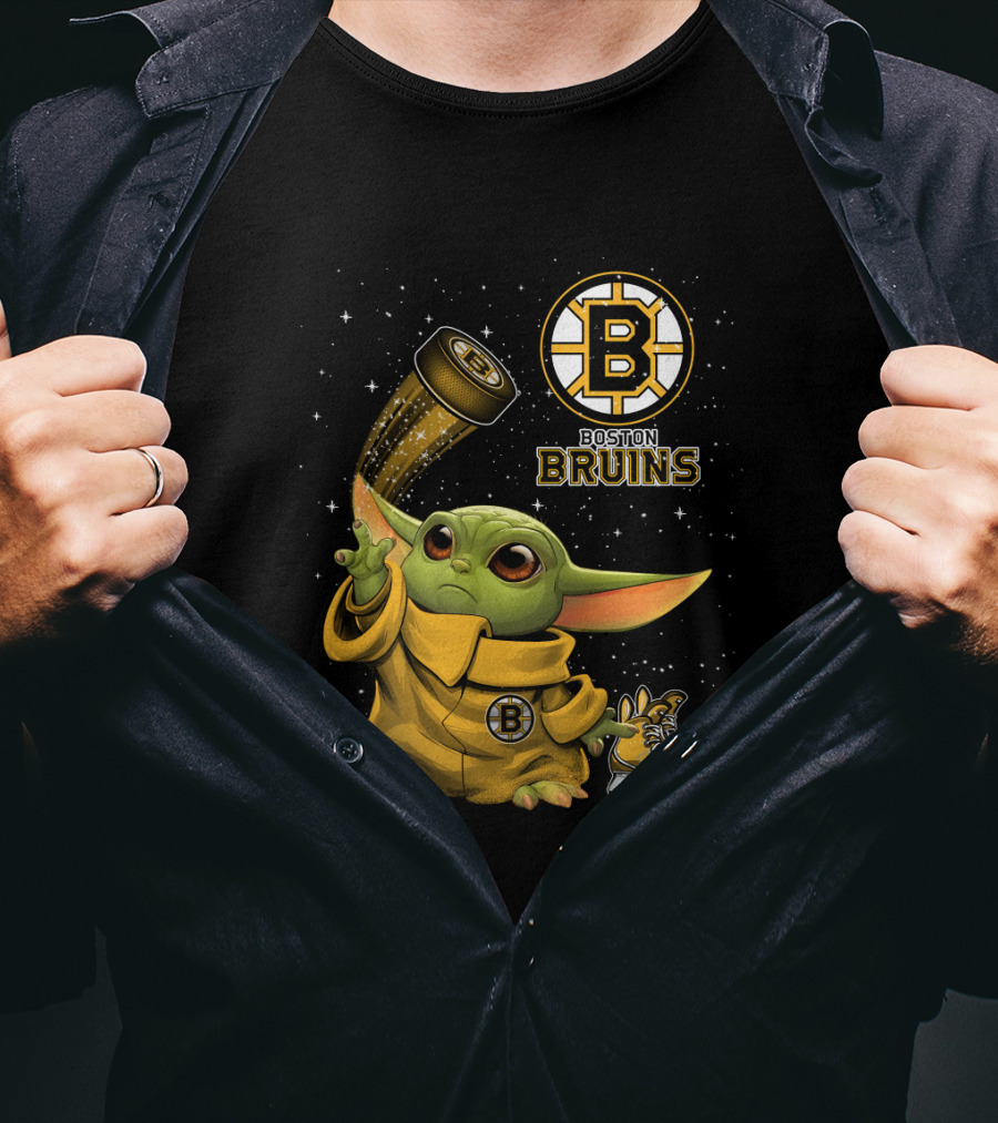 Boston Bruins Baby Yoda Star Wars NHL Crossover T-Shirt