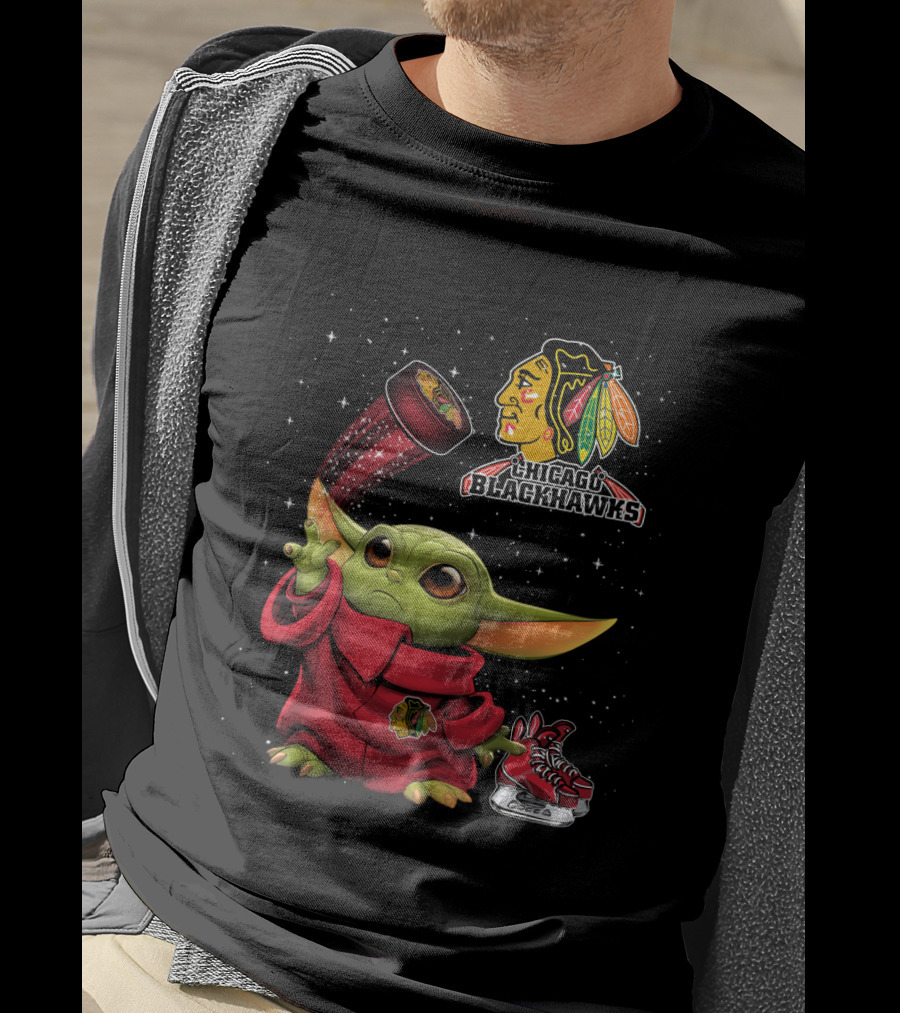 Baby Yoda Chicago Blackhawks Hockey Magic T-Shirt