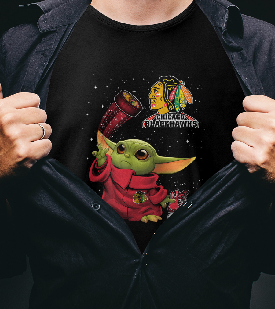 Baby Yoda Chicago Blackhawks Hockey Magic T-Shirt