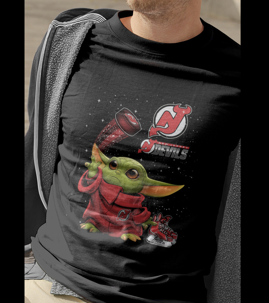Baby Yoda With New Jersey Devils Hockey Elements T-Shirt