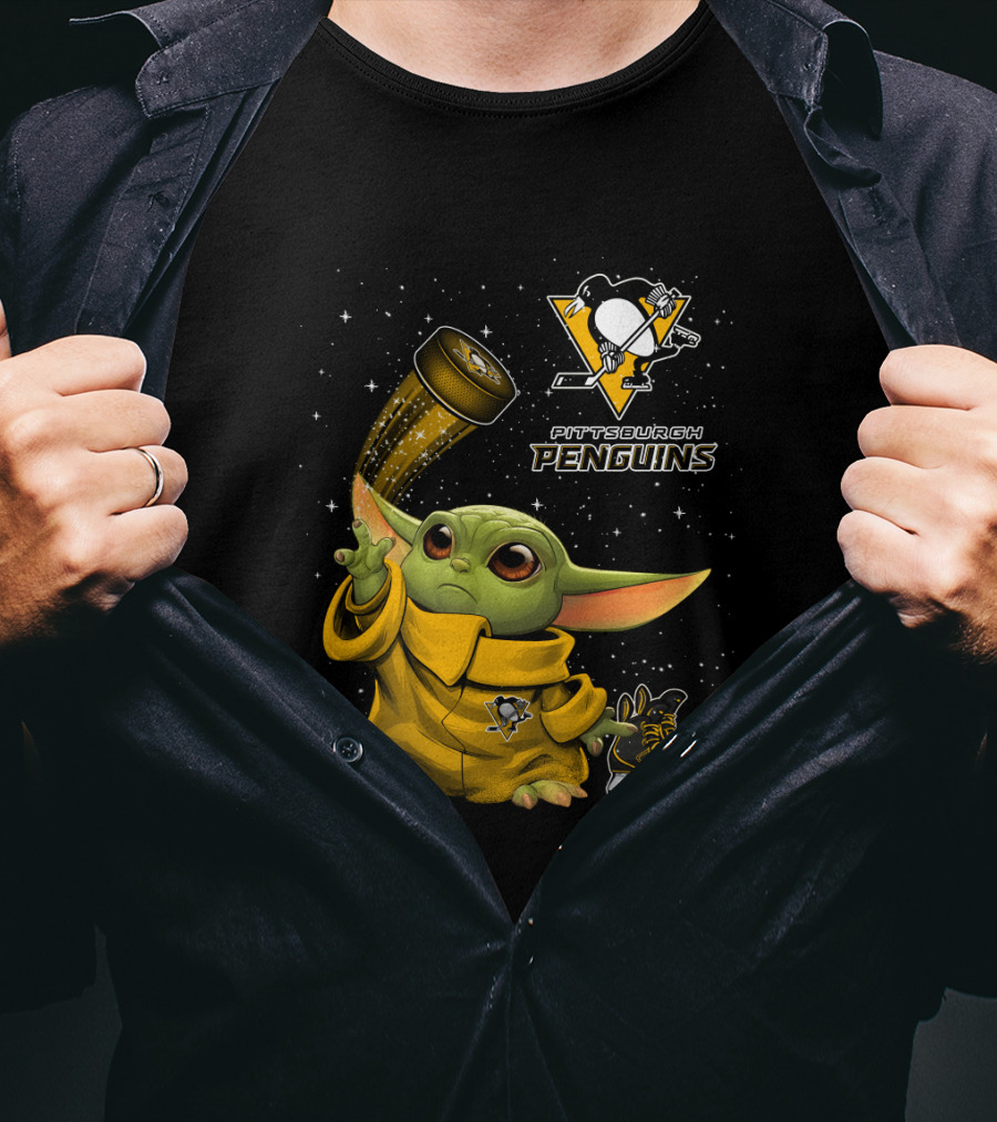 Pittsburgh Penguins Baby Yoda Hockey Star Wars Crossover T-Shirt