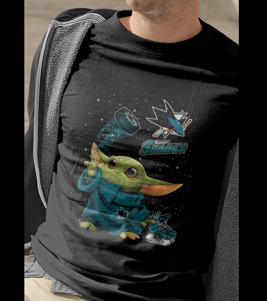 Baby Yoda San Jose Sharks Force Hockey Star Wars Crossover T-Shirt