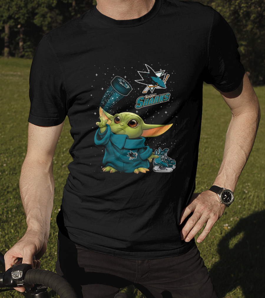 Baby Yoda San Jose Sharks Force Hockey Star Wars Crossover T-Shirt