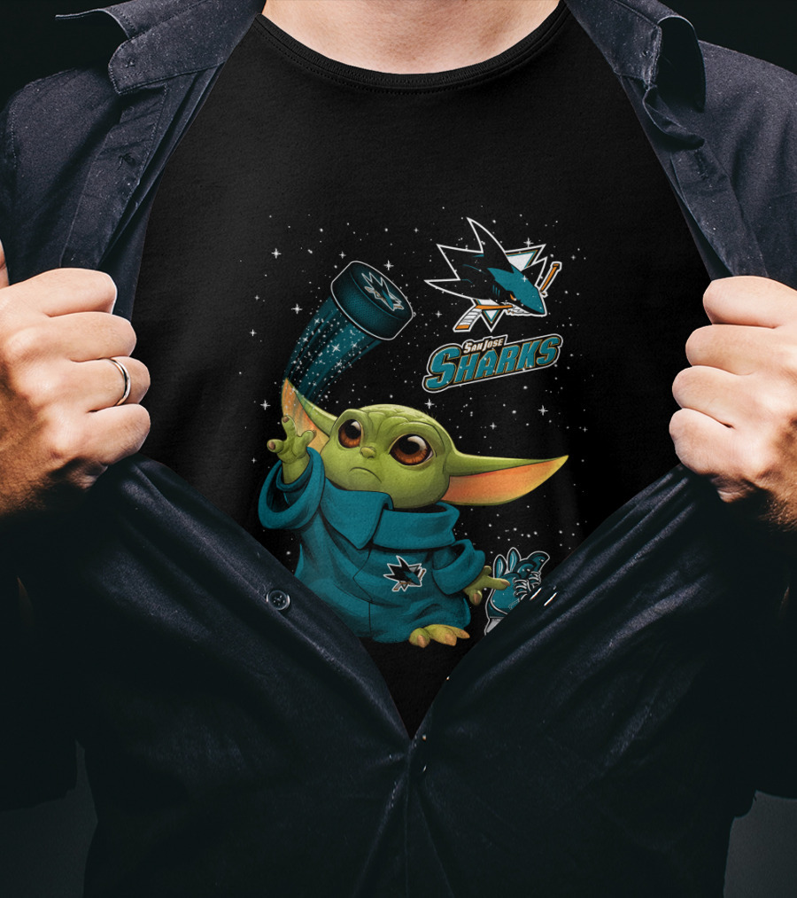 Baby Yoda San Jose Sharks Force Hockey Star Wars Crossover T-Shirt