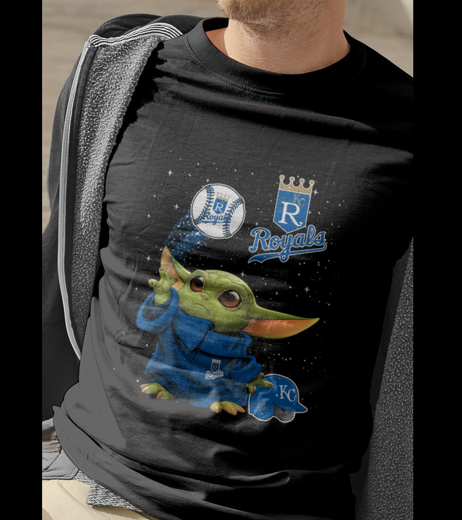 Kc Royals Starry Baseball Throw With Green Character In Blue Robe T-Shirt