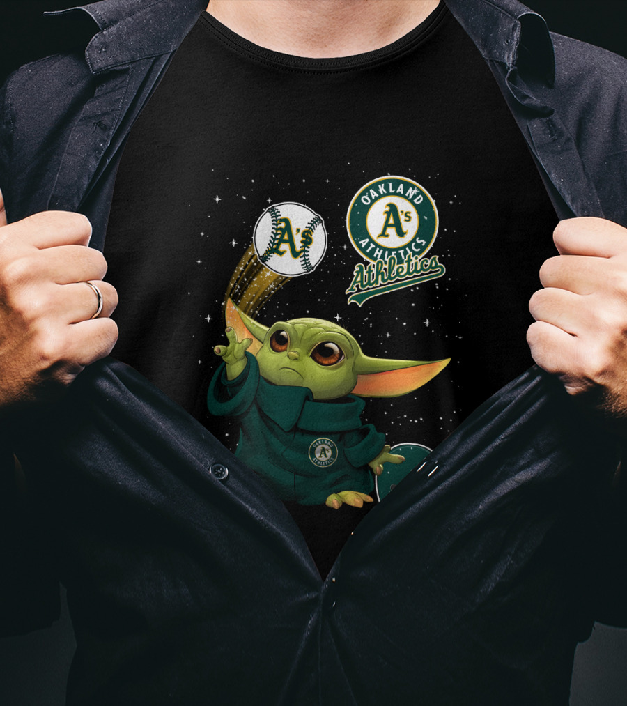 Oakland Athletics A's Logo With Baseball And Character In Green Outer Space Scene T-Shirt