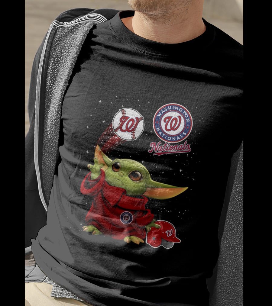 Washington Nationals Baby Yoda Star Wars Baseball Team Fan Crossover T-Shirt