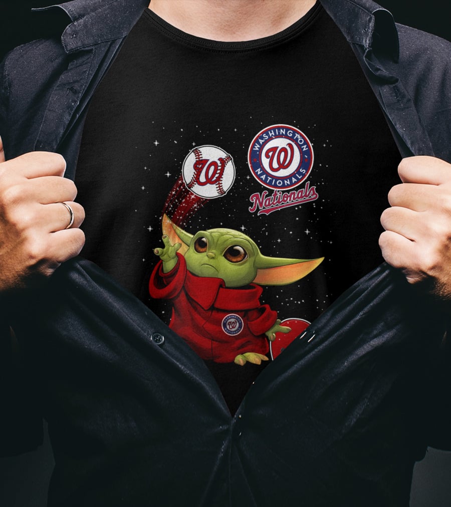 Washington Nationals Baby Yoda Star Wars Baseball Team Fan Crossover T-Shirt