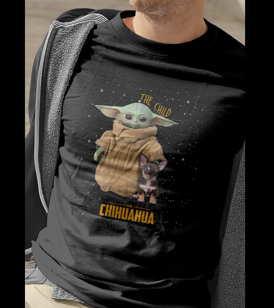The Child Baby Yoda With Chihuahua Starry Background T-Shirt
