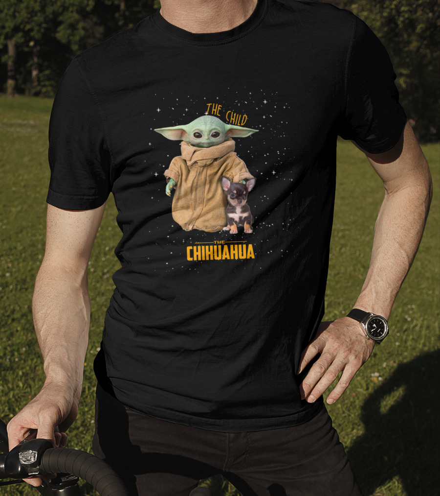 The Child Baby Yoda With Chihuahua Starry Background T-Shirt