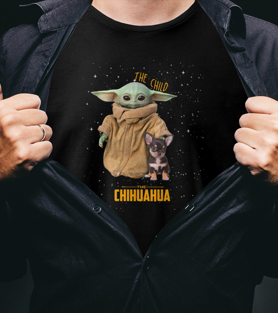 The Child Baby Yoda With Chihuahua Starry Background T-Shirt