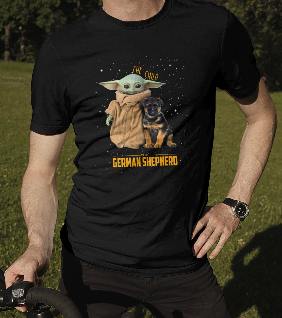 The Child Baby Yoda And German Shepherd Puppy T-Shirt