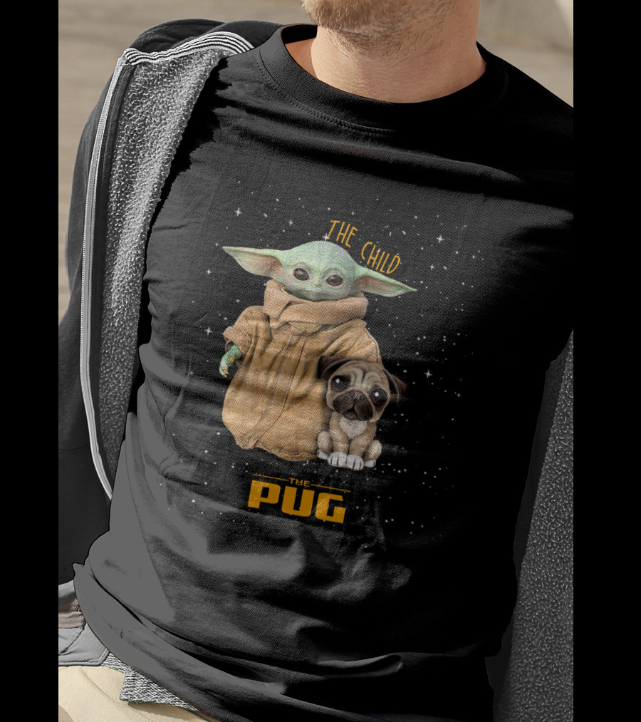 The Child Baby Yoda And Pug In Starry Space Scene T-Shirt