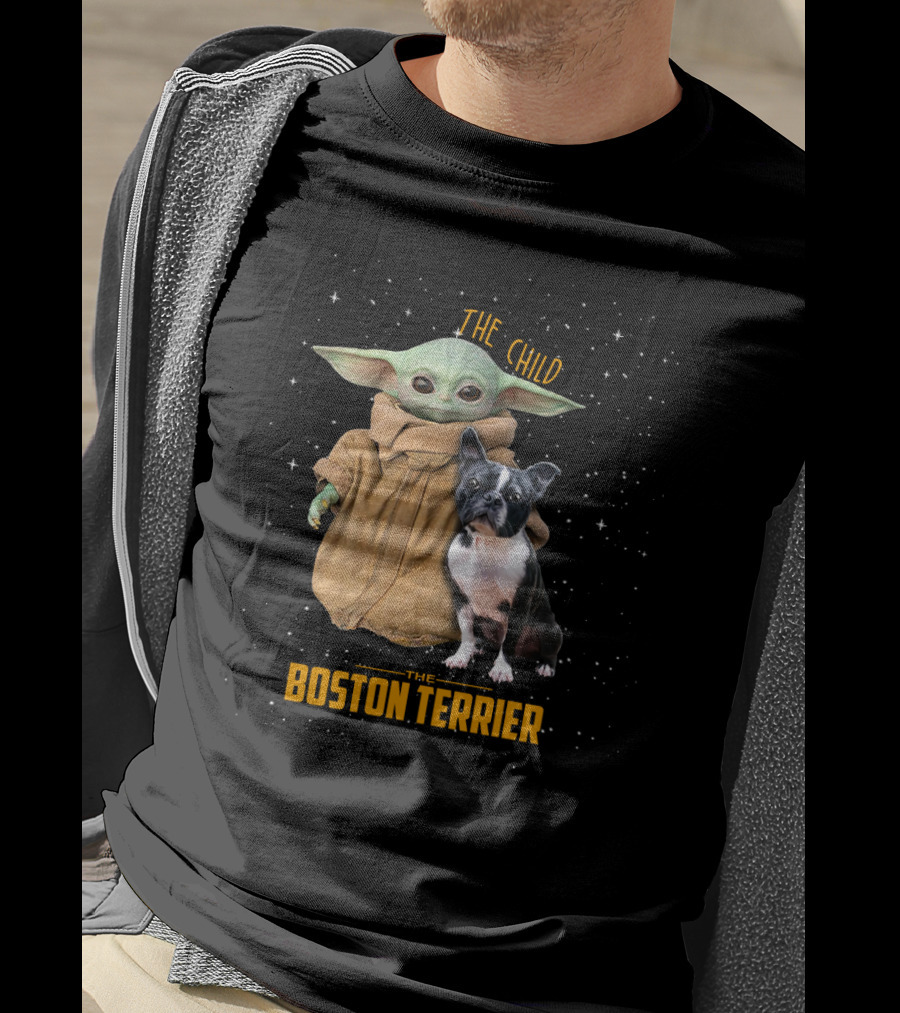 The Child Baby Yoda And Boston Terrier Duo In Space T-Shirt