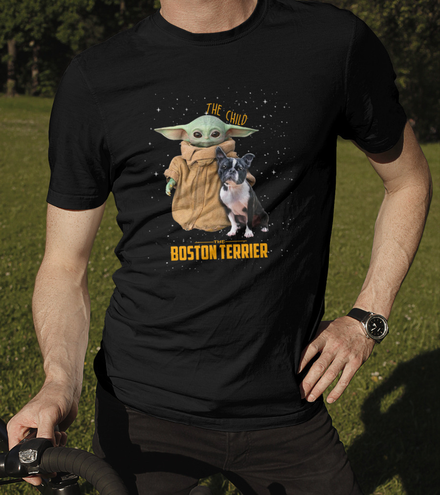 The Child Baby Yoda And Boston Terrier Duo In Space T-Shirt