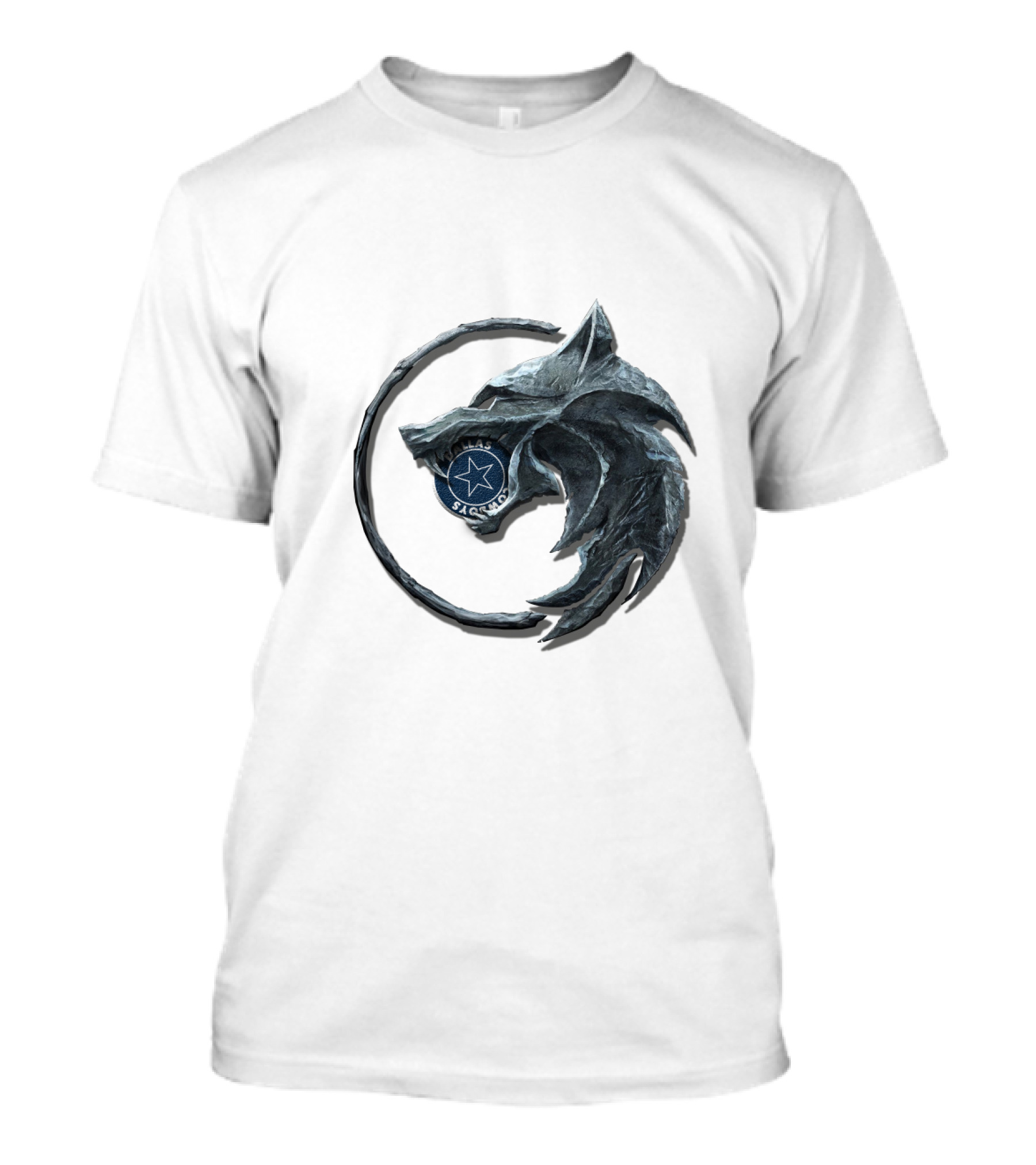 Cht1Twnfl1009 Silver Wolf Star Emblem Sacu T-Shirt