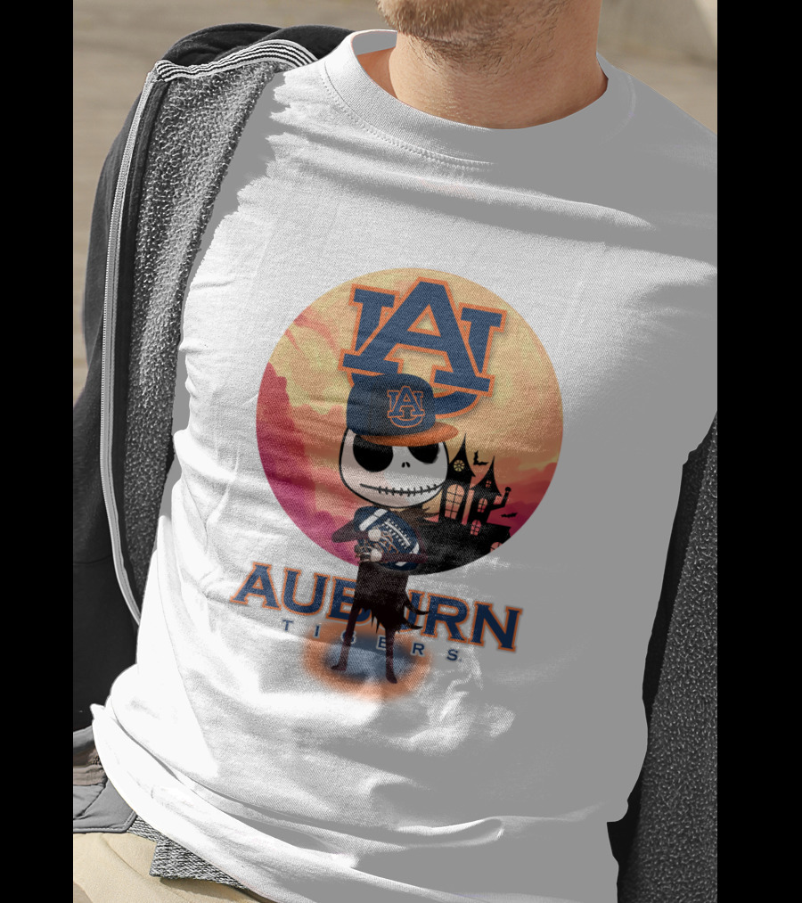 Auburn Tigers Halloween Skeleton Jack O'lantern Football T-Shirt