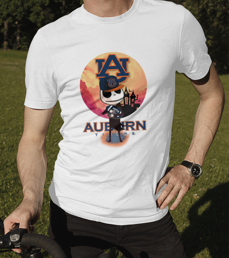 Auburn Tigers Halloween Skeleton Jack O'lantern Football T-Shirt