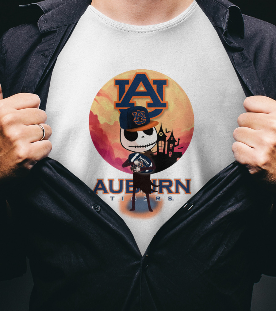 Auburn Tigers Halloween Skeleton Jack O'lantern Football T-Shirt
