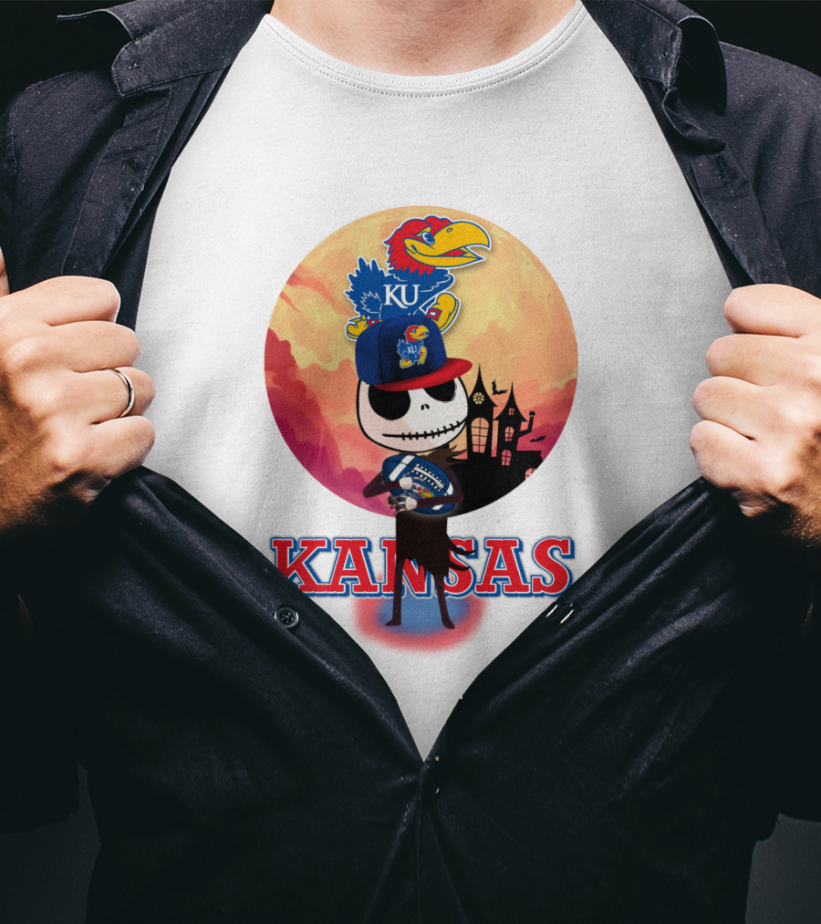 Kansas Jayhawks Jack Skellington Halloween Fan Gear T-Shirt