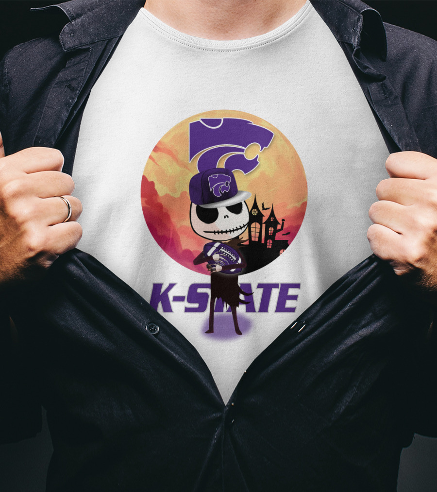 K-State Wildcats Jack-O-Lantern Halloween Sunset Scene T-Shirt