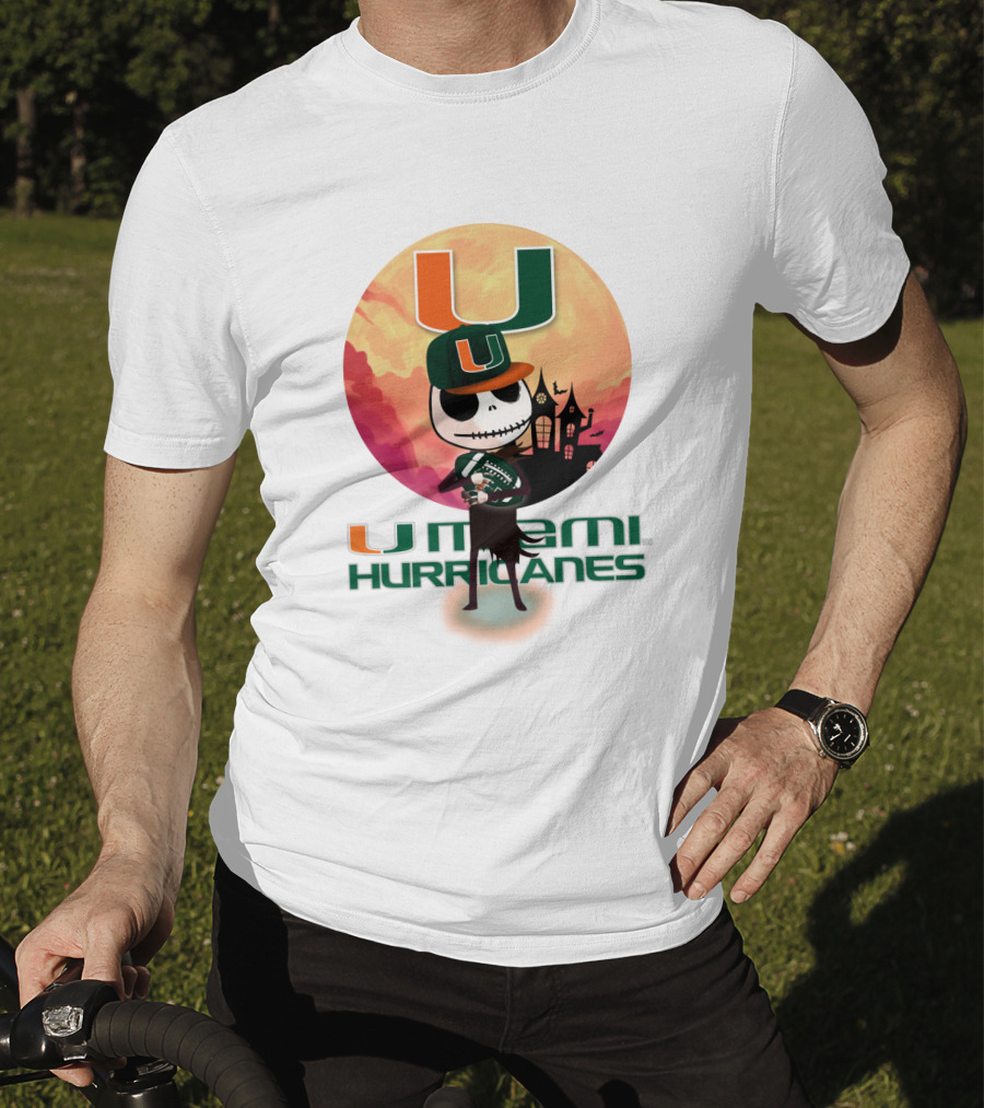 U Miami Hurricanes Skeleton Halloween Theme T-Shirt