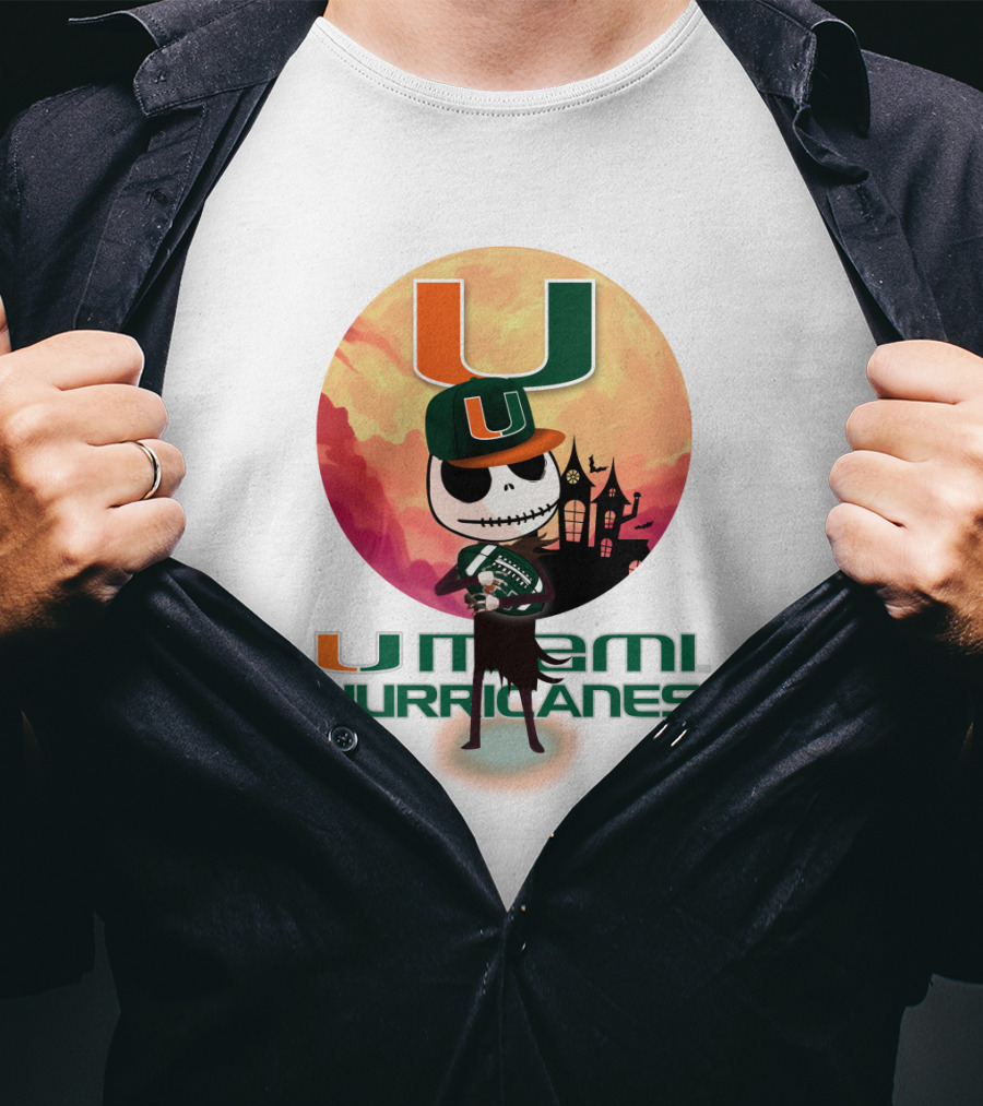 U Miami Hurricanes Skeleton Halloween Theme T-Shirt